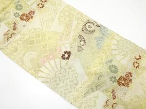 扇に古典柄・花模様織り出し袋帯